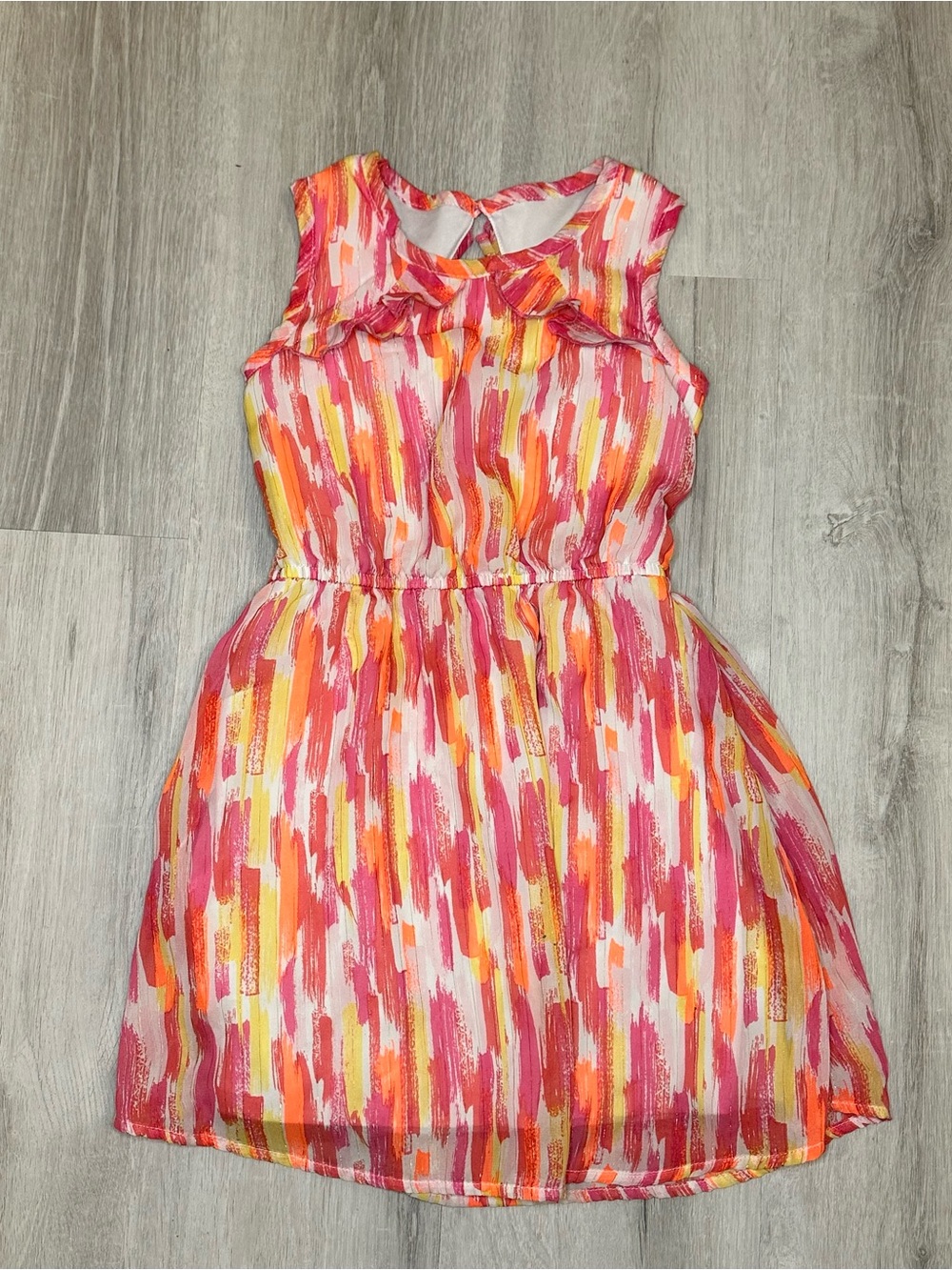 Kids - 3 for $10 - Little Girl’s Pink & Orange Brushstroke Sleeveless Dress